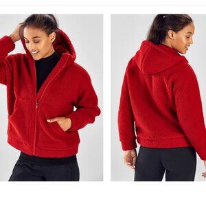 Fabletics Lotta Cocoon Red Sherpa Zip Hoodie Size M